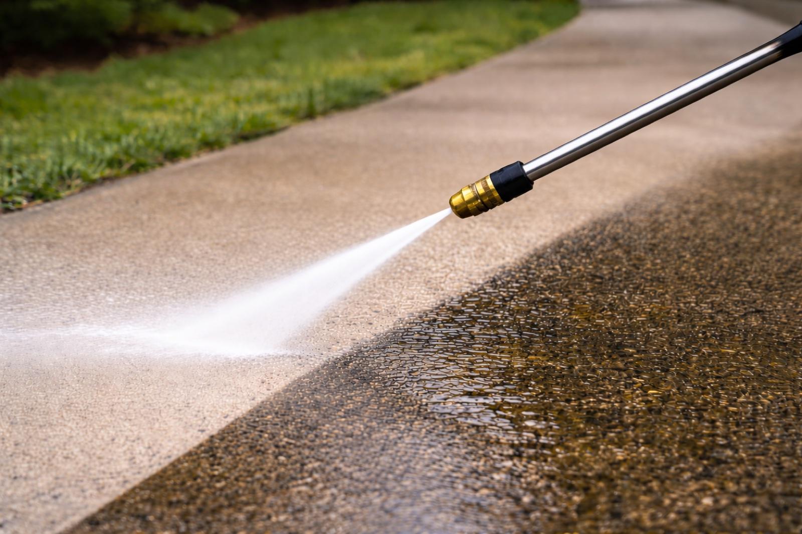 Pressure washed driveway